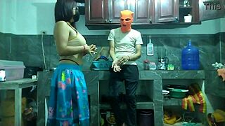 Oh wow, watch this 25-year-old man with a BIG PENIS go from flaccid to erect masturbating in the kitchen!