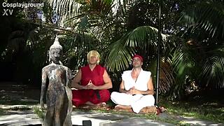 jade kush channels chun li in this wild street fighter cosplay, taking on two big cocks in a hot mmf threesome