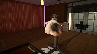 the furry cat plays with dildos leading to a wild cum inflation scene in toys fun