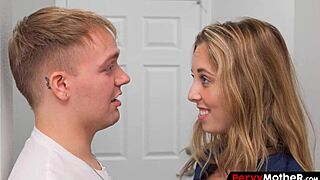 Jealous cougar watches guy getting sucked by blonde milf