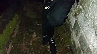 couple peeing and having sex in public behind the church with flashing and blowjob