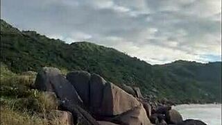 Brazilian BBC bareback orgy unfolds on nudist beach with two exotic sluts taking anal creampie and squirting in group action. Prostitutes ride cowgirl while flashing pussies.