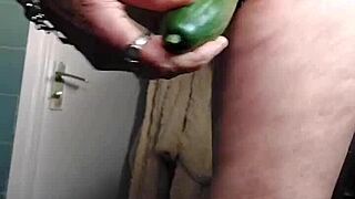 Granny Slut Fucks Hairy Pussy with Cucumber