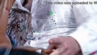 old guy george uhl cums deep in her tight asshole... blonde girl with fit body and perfect tits takes it rough in anal creampie