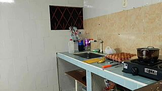 Oh man, this curvy colombian bbw with big ass and tits totally dominates and rides the young inexperienced guy in the kitchen with her pantyhose and skirt!