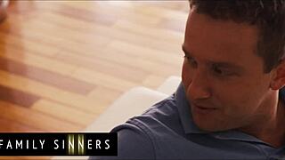 Blonde Stepmom with Big Tits and Shaved Pussy Rides Stepson's Huge Cock in Cowgirl and Doggystyle. She Takes Cum on Tits after Sloppy Blowjob in Bed.