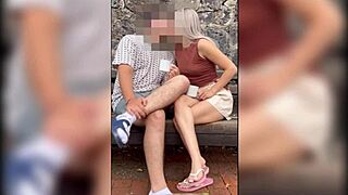 Skinny neighbor gets so horny outdoors that the guy licks her tight pussy. Then he fucks her doggystyle intensely until creampie in her puffy asshole.