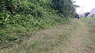 skinny redhead punk amateur flashes pussy without panties in public park outdoor