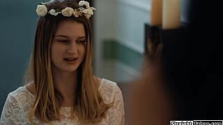 Lesbian babe licks her big tits bride in hot 69 session 😏