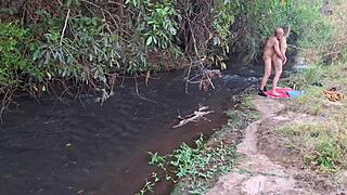 Blonde Strangers Caught Licking Pussy And Riding Cowgirl At Wet Waterfall In Nature