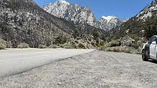 blonde babe hints at shaved pussy creampie from monster cock in cycling adventure twist