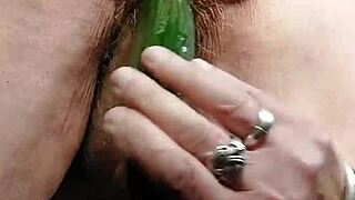 Casual tale of a german grandmother enjoying her hairy beaver with a cucumber like a true whore