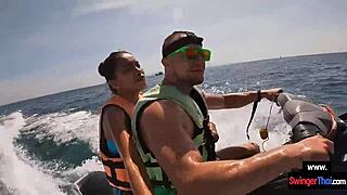 Oh man this Asian girlfriend is giving a blowjob in public on a jetski with her boyfriend.