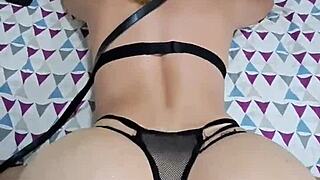 In a THRILLING bondage fantasy, the cute busty blonde milf with big ass SQUIRTS during tied-up hard fucking and cumshot.