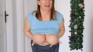 busty braless granny mariaolds does sporty strip dancing with big natural tits