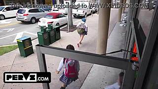 Cheerleader tempts with sloppy blowjob and fucking during hidden office cavity search