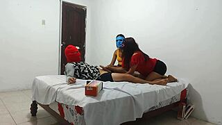 Intriguing My girlfriend brought her best friend for intense blowjob lessons with small cock at home