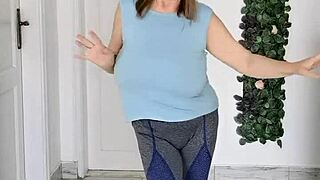 busty braless granny mariaolds does sporty strip dancing with big natural tits