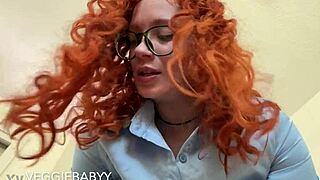 CFNM Femdom Redhead In Glasses And Gloves Delivers Humiliating POV Handjob During Roleplay Exam