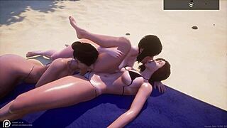 Wild Life - Three Big Tit Big Ass Milf Lesbians Have Hot Threesome Sex And Fuck Each Others Wet Pussys On The Beach