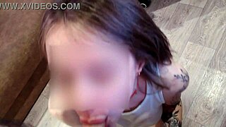 Juicy pov blowjob from cute blonde babe in bedroom.