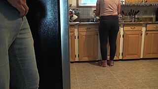 Turkish amateur with big ass flashes and gives handjob after catching guy masturbating