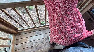 Oh yeah, feel this redhead slut grinding on your cock in that dress outdoors for a teasing lap dance