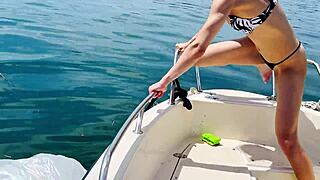 boat wash in sexi thong swimsuit, summer is here with blonde babe on beach