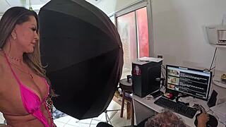 cleo cadillac experiences her first time at ted's mansion in a backstage shower scene with lingerie