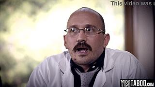 Pervert doctor observes his patients engage in interracial hardcore sex with petite Asian in hospital setting