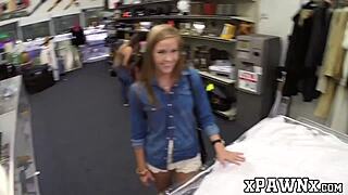 Big Booty Babe Sells Her Slit To Deviant Pawnbroker In Office With Hidden Cam Voyeur Action