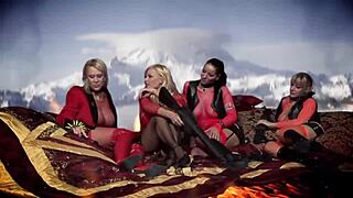 I absolutely love joining Angel Dark Carly Nataly Dangelo and Michelle Thorne in this steamy lesbian foursome with licking and fingering