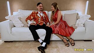 insatiable blonde with shaved pussy and stockings sucks cock hard then gets fucked deep