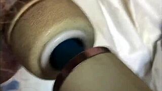 he starts with a vibrator on his soft cock, building up until he cums intensely