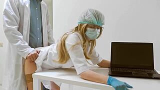 nurse tempts doctor for sneaky office desk fun