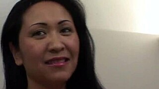 Ball busting asian milf rides two cocks wildly! 😈🍆