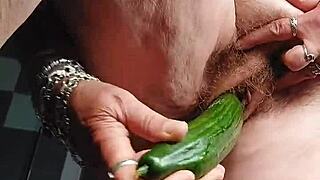 watching hairy german granny shove cucumber deep in wet pussy turns me on wildly