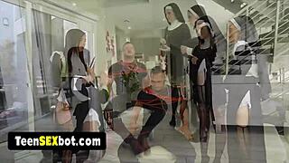 oh gosh three sexy nuns in uniforms get fucked by lucky dude