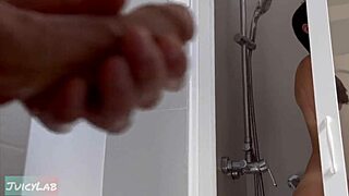 caught jerking catches shower milf licks juicy pussy fucks closeup cum