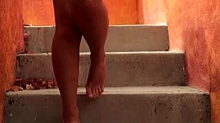 Slender Belgian MILF strips petite body exposing hairy beaver pussy