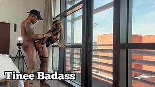 petite ebony babe pounded hard in fishnets backstage