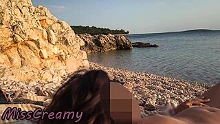 Pussy-flashing nude teacher lets student grope tits on beach