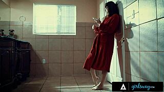 unsatisfied brunette dreams of angela white's busty scissoring tribbing