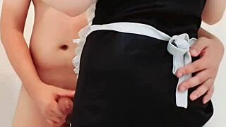 Cosplay maid's tight wet puffy pussy ripped open for creampie doggystyle