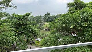 dad's hot new girlfriend drops to her knees for my quick blowjob outdoors