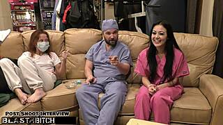 blaise celeste's shaved pussy creampied in backstage nurse roleplay