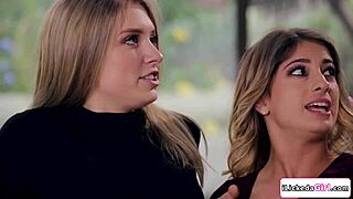 blonde cop joins horny lesbian couple for office threesome tribbing