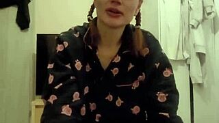 redhead roommate deepthroats cum in mouth spits on dick shaking ass